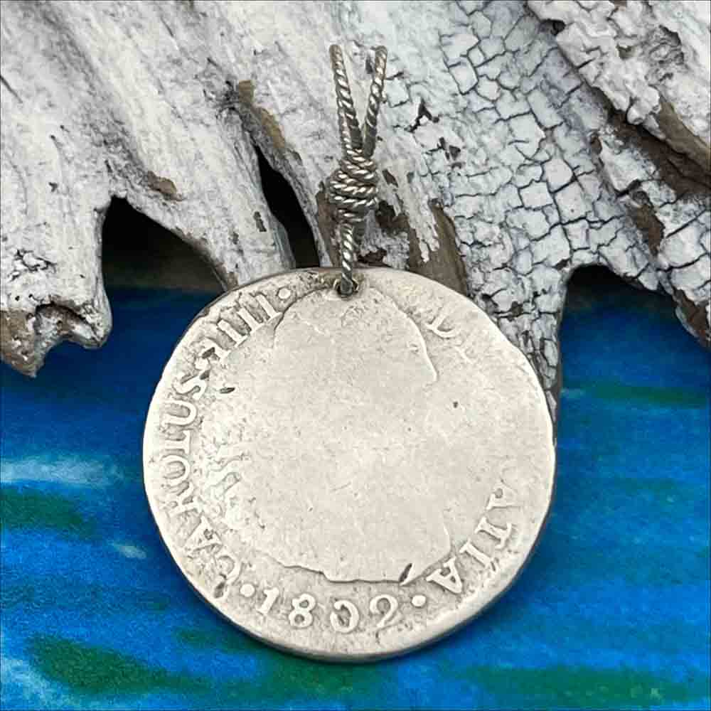Pirate Chic Silver 2 Reale Spanish Portrait Dollar Dated 1802 - the Legendary "Piece of Eight" Pendant
