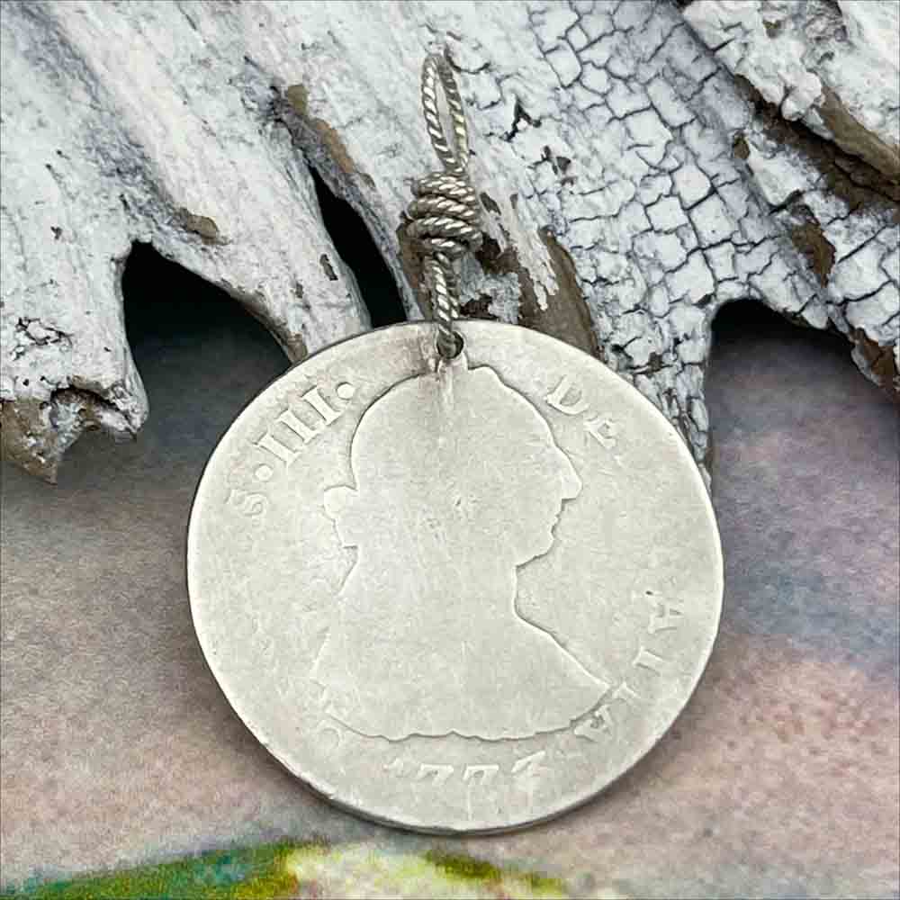 Pirate Chic Silver 2 Reale Spanish Portrait Dollar Dated 1773 - the Legendary &quot;Piece of Eight&quot; Pendant
