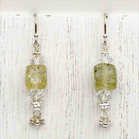Ancient Roman Glass Golden Yellow Earrings on Sterling Silver