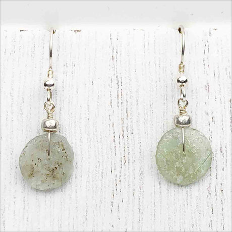 Ancient Roman Glass Soft Green Earrings on Sterling Silver
