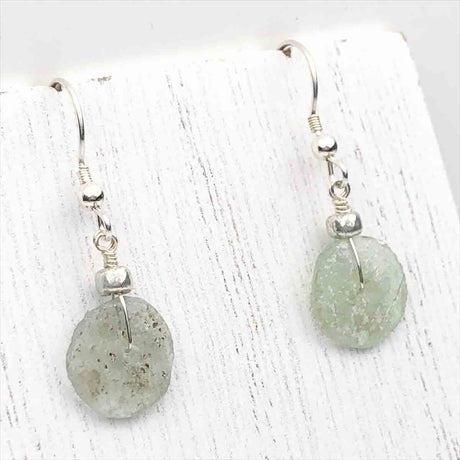 Ancient Roman Glass Soft Green Earrings on Sterling Silver