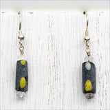 Ancient Roman Glass Bracelet Fragment Black and Yellow Earrings on Sterling Silver