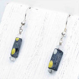 Ancient Roman Glass Bracelet Fragment Black and Yellow Earrings on Sterling Silver
