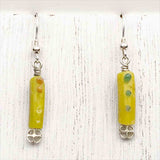 Ancient Roman Glass Bracelet Fragment Yellow Green and Orange Earrings on Sterling Silver