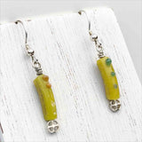 Ancient Roman Glass Bracelet Fragment Yellow Green and Orange Earrings on Sterling Silver
