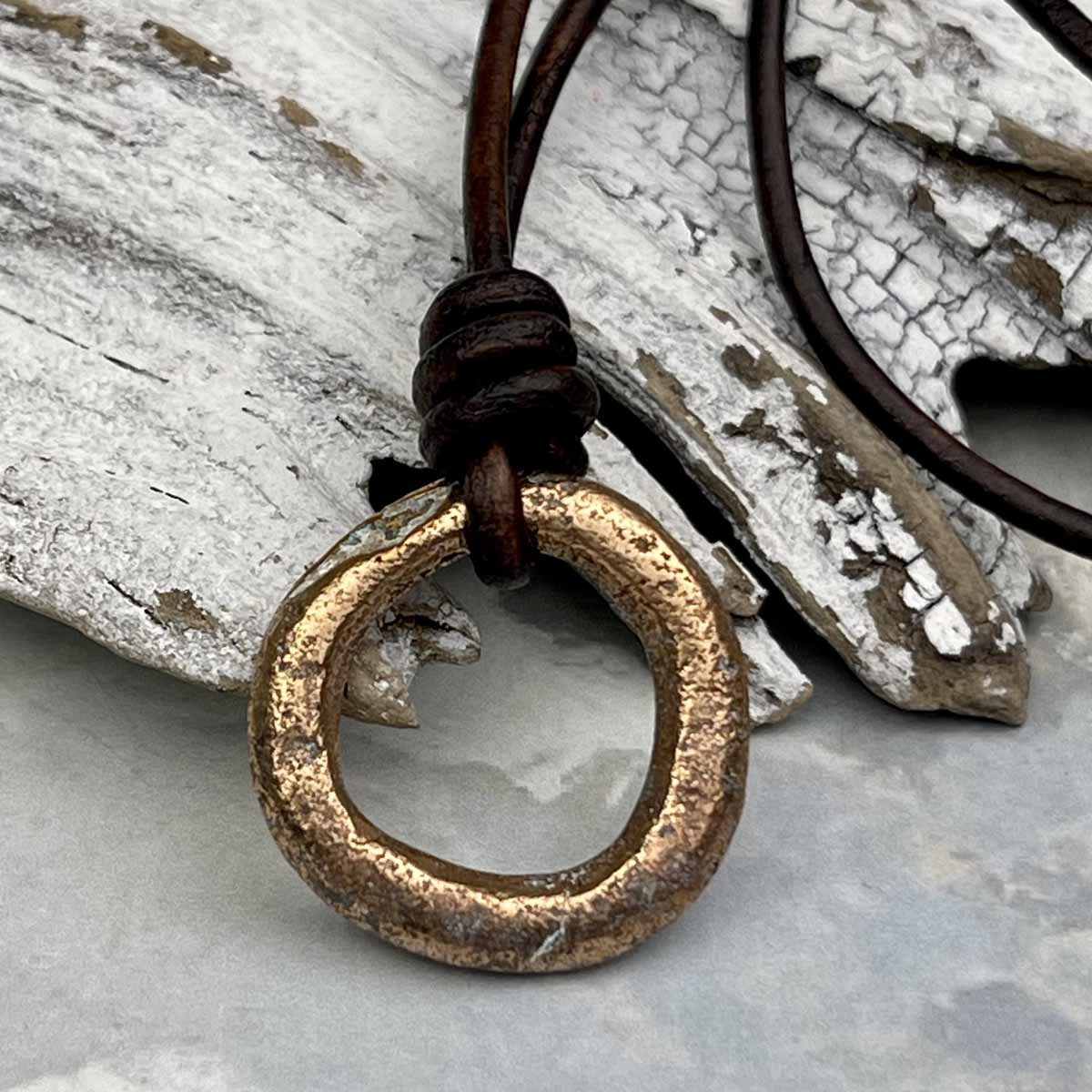 Rich Red Bronze Raised Ridge Celtic Ring Money Leather Necklace