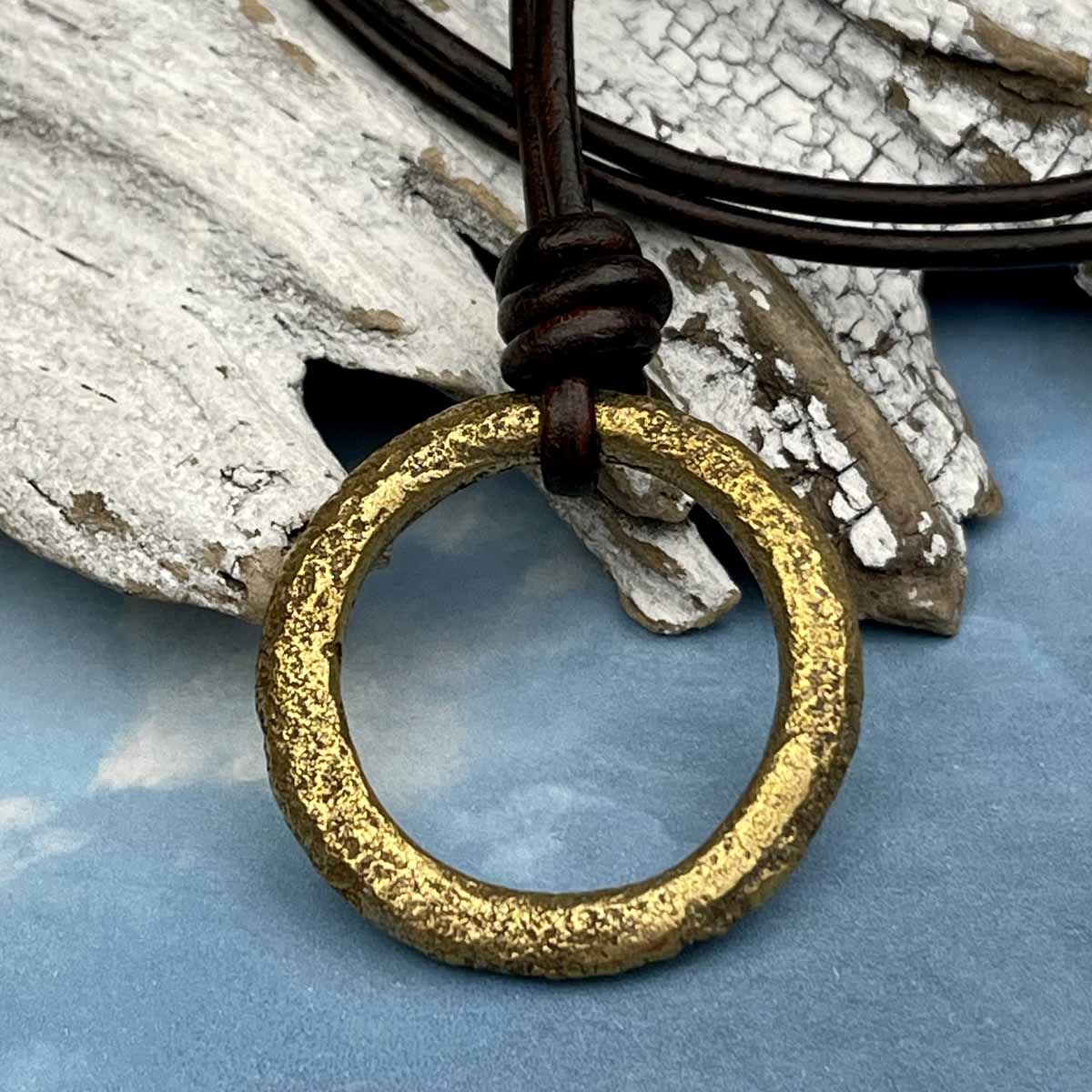 Deep Bronze Raised Ridge Celtic Ring Money Leather Necklace