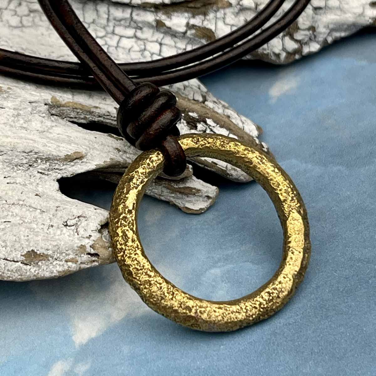 Deep Bronze Raised Ridge Celtic Ring Money Leather Necklace