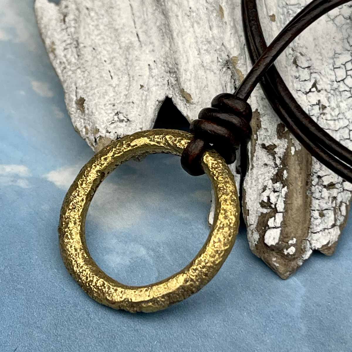 Deep Bronze Raised Ridge Celtic Ring Money Leather Necklace