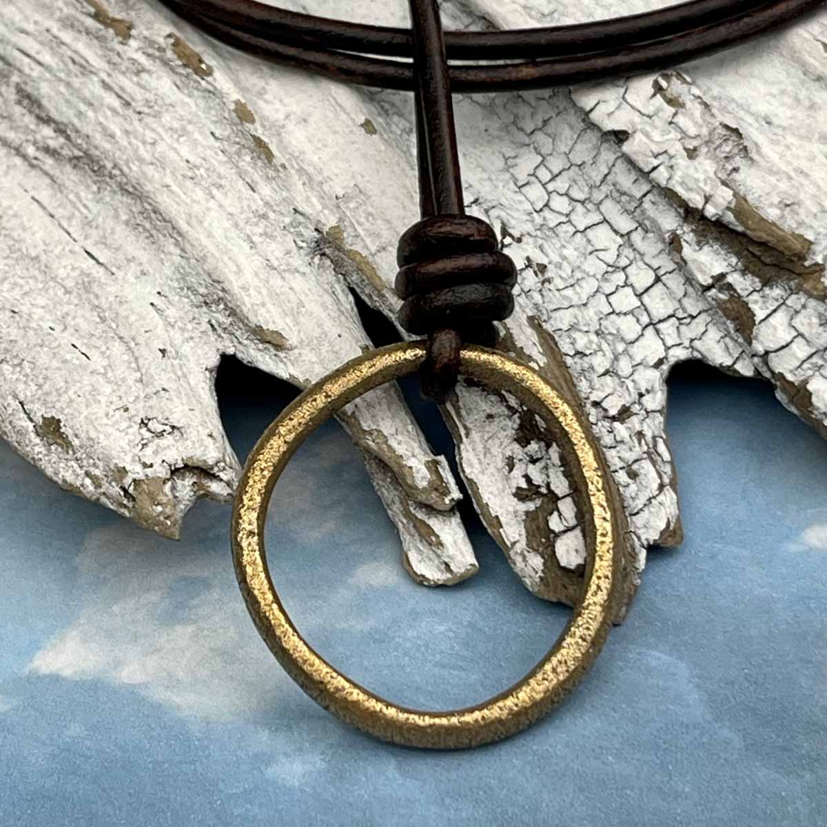 Oval Rich Bronze Raised Ridge Celtic Ring Money Leather Necklace