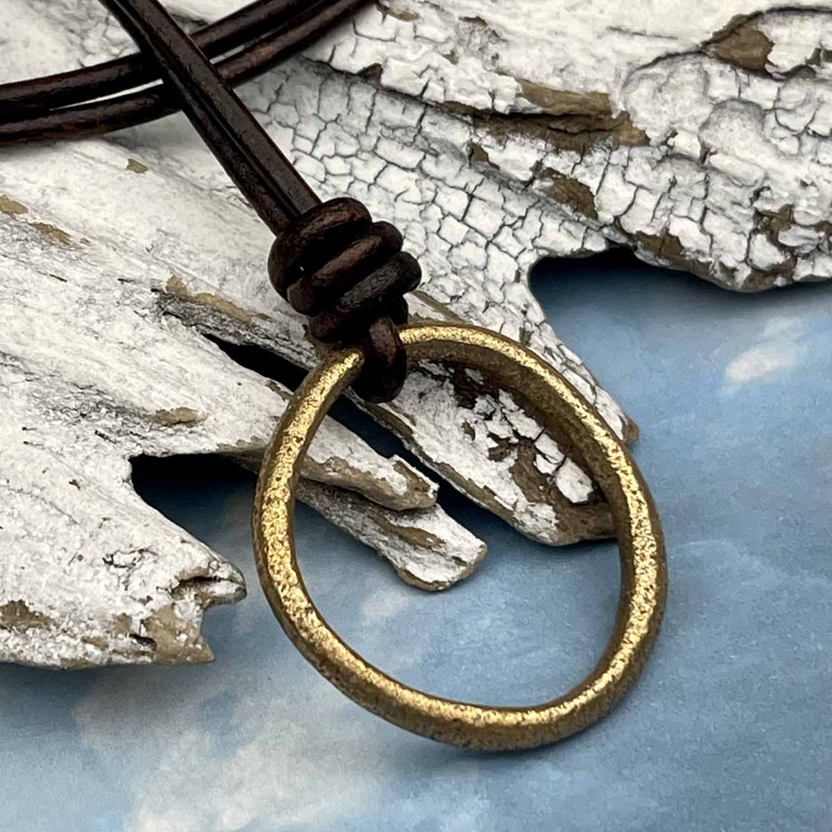 Oval Rich Bronze Raised Ridge Celtic Ring Money Leather Necklace