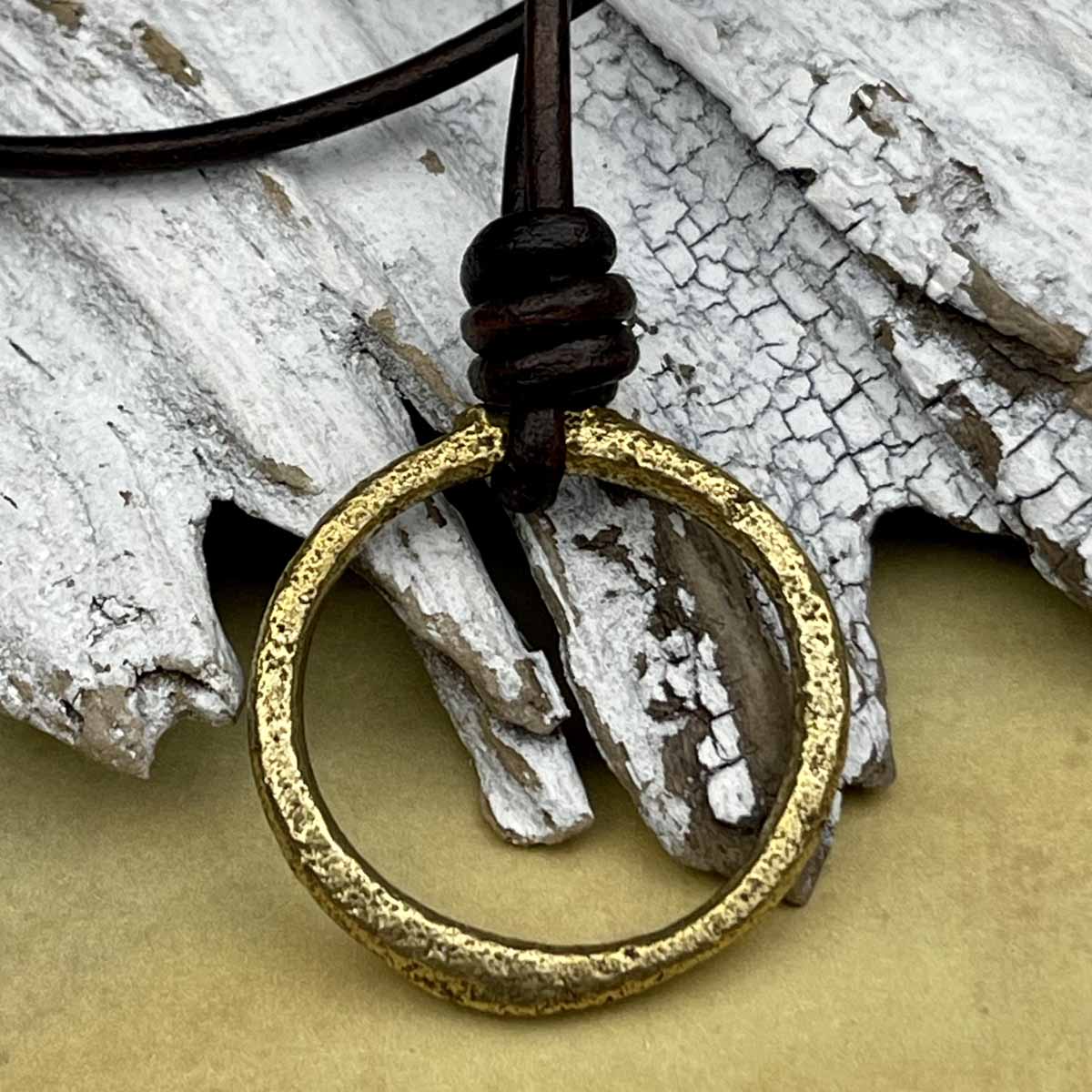 Glowing Raised Ridge Celtic Ring Money Leather Necklace