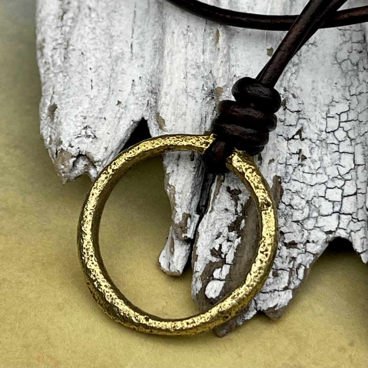 Glowing Raised Ridge Celtic Ring Money Leather Necklace