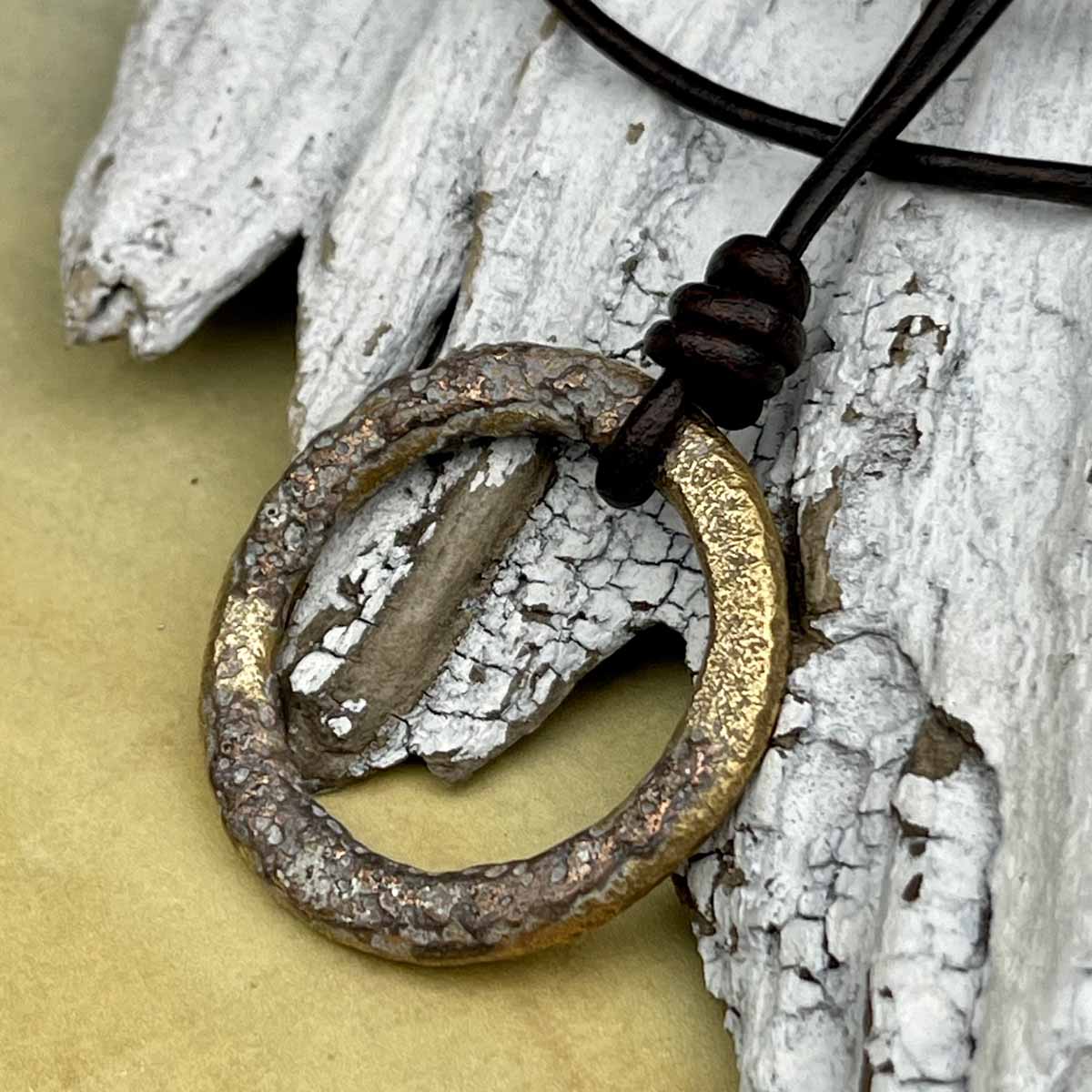 Large Red to Deep Bronze Celtic Ring Money Leather Necklace