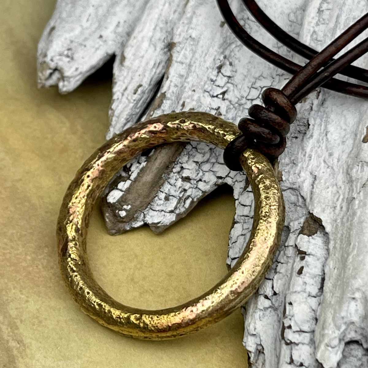 Large Warm Red Golden Bronze Celtic Ring Money Leather Necklace