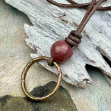 Rich Darkening Bronze Celtic Ring Money & Genuine Rhodonite Leather Necklace
