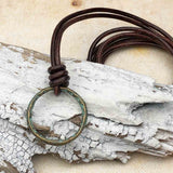 Green Gold Bronze Celtic Ring Money Leather Necklace