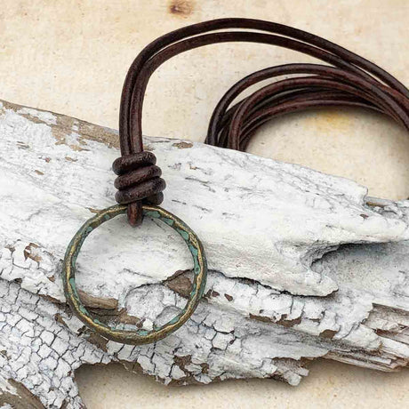 Green Gold Bronze Celtic Ring Money Leather Necklace