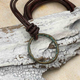 Green Gold Bronze Celtic Ring Money Leather Necklace