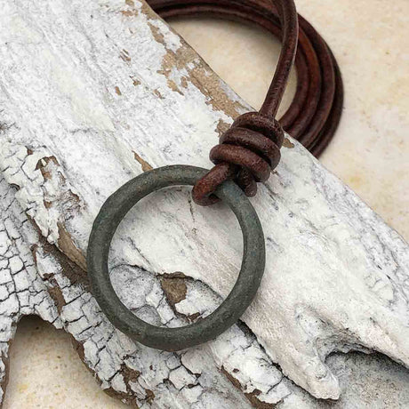 Deep Green Bronze Celtic Ring Money Leather Necklace