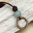 Warm Golden Bronze Celtic Ring Money and Amazonite Leather Necklace