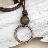 Dark to Light Bronze Celtic Ring Money and Bronzite Leather Necklace