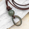 Oval Green to Bronze and Ocean Jasper Celtic Ring Money Leather Necklace