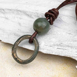 Oval Green to Bronze and Ocean Jasper Celtic Ring Money Leather Necklace