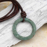 Large Bright Variegated Green Bronze Celtic Ring Money Leather Necklace