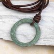 Large Bright Variegated Green Bronze Celtic Ring Money Leather Necklace