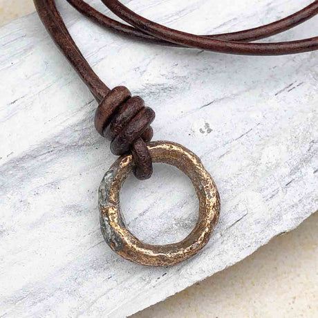 Light Green to Warm Bronze Celtic Ring Money Leather Necklace