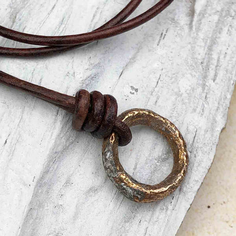 Light Green to Warm Bronze Celtic Ring Money Leather Necklace