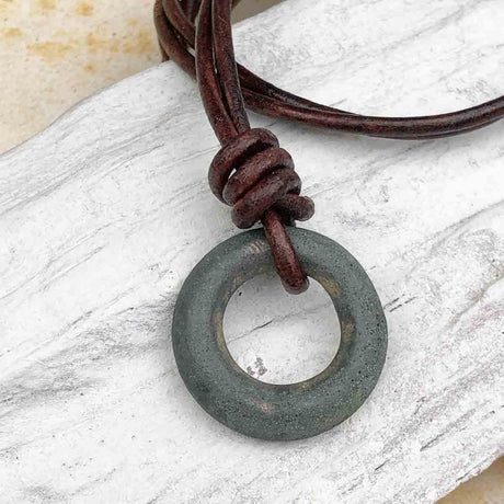 Thick Gorgeous Green Rare Raised Ridge Bronze Celtic Ring Money Leather Necklace