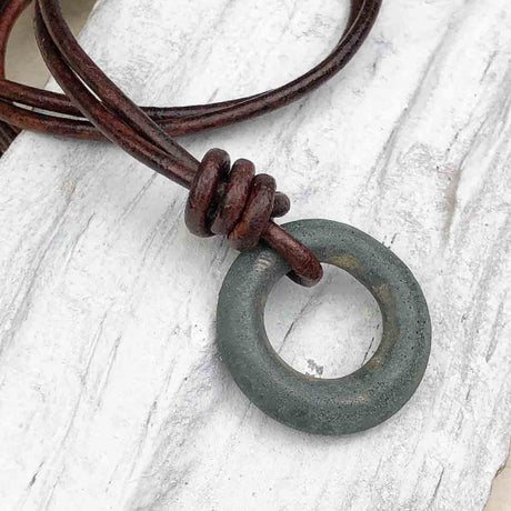 Thick Gorgeous Green Rare Raised Ridge Bronze Celtic Ring Money Leather Necklace