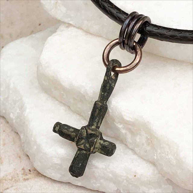 Medieval Byzantine Devotional Bronze Cross Necklace circa 1,000 AD 