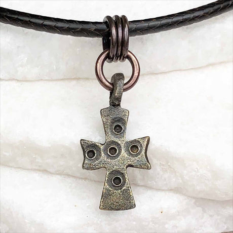 Medieval Byzantine Five Wounds of Christ Bronze Cross Necklace circa 1,000 AD 