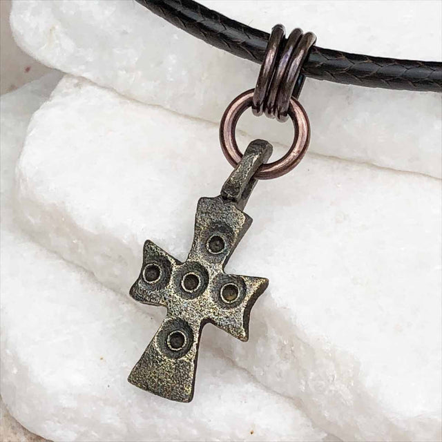 Medieval Byzantine Five Wounds of Christ Bronze Cross Necklace circa 1,000 AD 