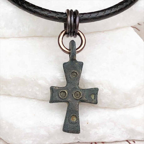 Medieval Byzantine Five Wounds of Christ Bronze Cross Necklace circa 1,000 AD 