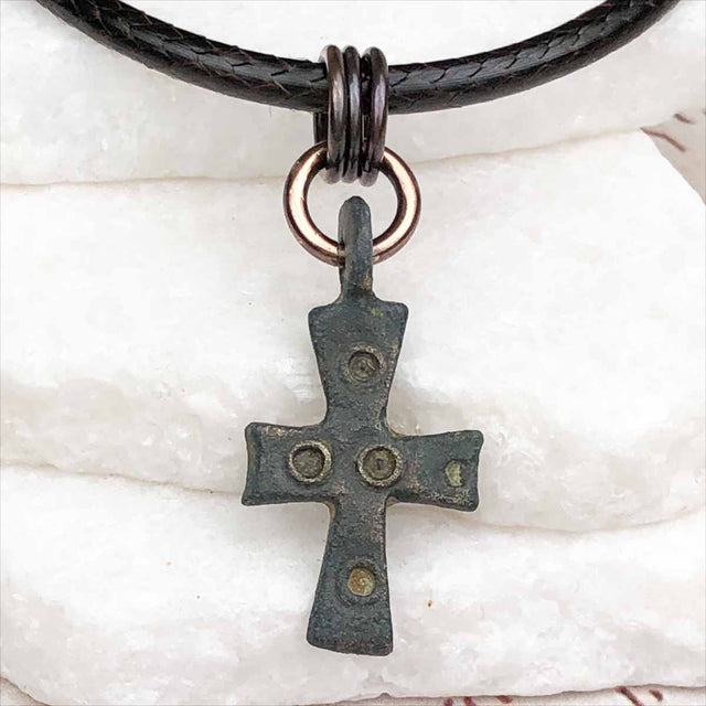 Medieval Byzantine Five Wounds of Christ Bronze Cross Necklace circa 1,000 AD 