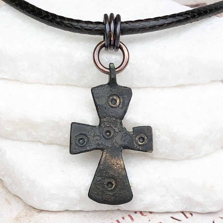 Medieval Byzantine Five Wounds of Christ Bronze Cross Necklace circa 1,000 AD 