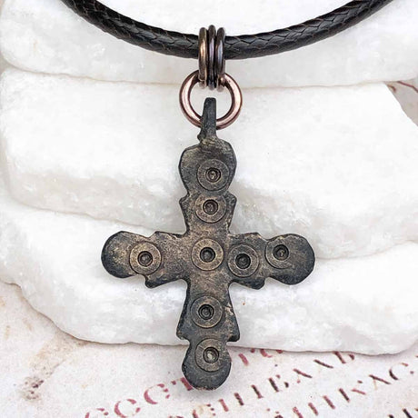 Medieval Byzantine Devotional Five Wounds of Christ Bronze Cross Necklace circa 1,000 AD