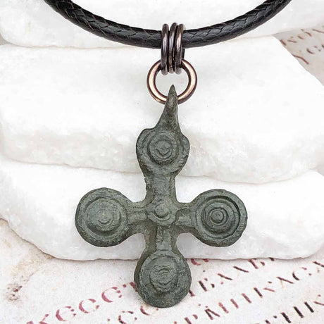 Medieval Byzantine Devotional Five Wounds of Christ Bronze Cross Necklace circa 1,000 AD