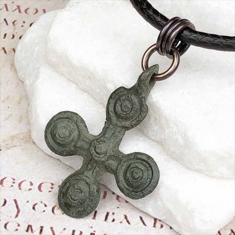 Medieval Byzantine Devotional Five Wounds of Christ Bronze Cross Necklace circa 1,000 AD