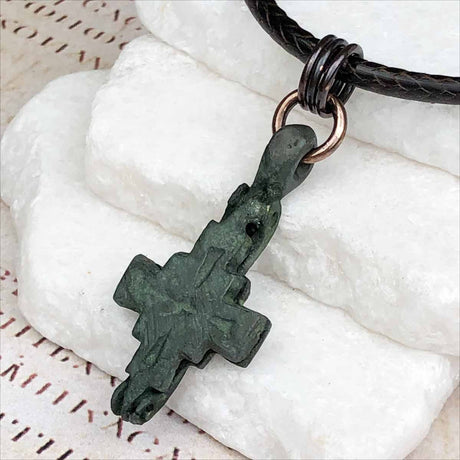 Medieval Byzantine Rare Intact Reliquary Bronze Cross Necklace circa 1,000 AD