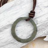 Large Variegated Green Bronze Celtic Ring Money Leather Necklace