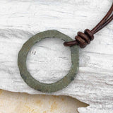 Large Variegated Green Bronze Celtic Ring Money Leather Necklace