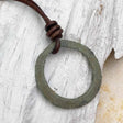 Large Variegated Green Bronze Celtic Ring Money Leather Necklace