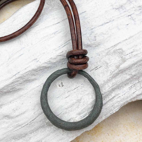Smooth Deep Green Bronze Celtic Ring Money Leather Necklace
