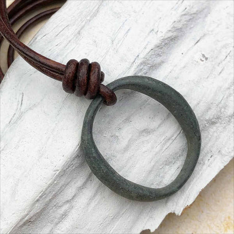 Deepest Green Bronze Oval Celtic Ring Money Leather Necklace