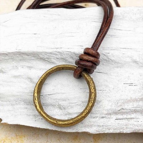 Warm Golden Bronze Celtic Ring Money Leather Necklace